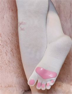 View 2: the sock worn, showing the embroidered logo